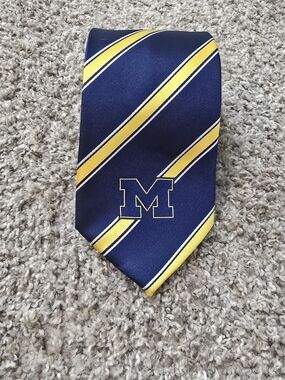 Eagles Wings Michigan Wolverines Neck Tie Blue/Yellow/White Striped with M Logo